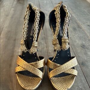 Roberto Cavalli Gold Chain Strap Heels